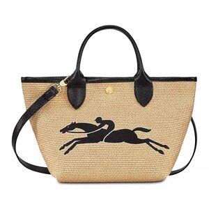 Longchamp Le Panier Pliage Raffie Small Top Handle Crossbody Tote in Black